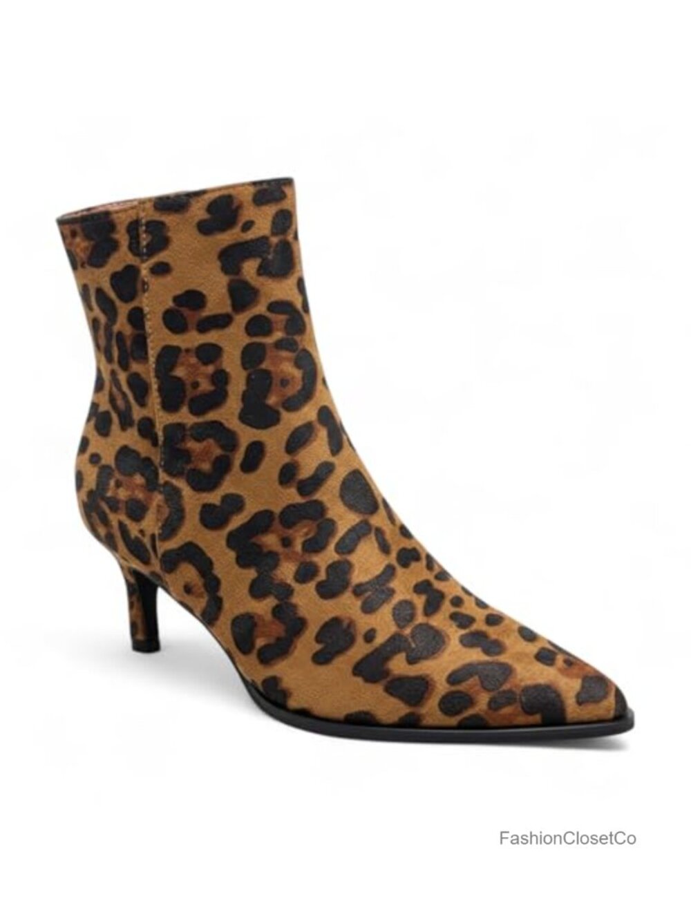 Faux Leather Ankle Booties Pointed Toe Kitten Heel Side Zipper
